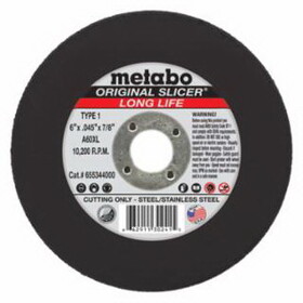 Metabo 55344 Original Slicer&#174; Cutting Wheel, 6 in dia, 0.045 in Thick, 7/8 in Arbor, 36 Grit , AO