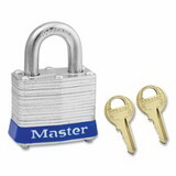 Master Lock 3BLU2KEY No. 3 Laminated Steel Padlock, 9/32 in dia, 3/4 in L, 5/8 in W, Blue