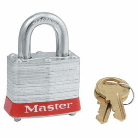 Master Lock 470-3KARED-0774 4 Pin Tumbler Padlock Keyed Alike W/Red Bumpe