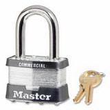 Master Lock 5KALF-A314 No. 5 Laminated Steel Padlock, 3/8 in dia x 15/16 in W x 1-1/2 in H Shackle, Silver/Gray, Keyed Alike, Keyed A314