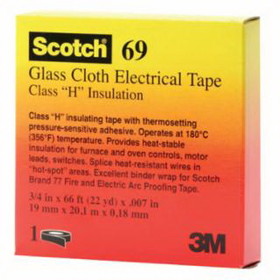 3M 500-099109 Scotch Glass Cloth Electrical Tapes 69, 66 Ft X 0.75 In, White