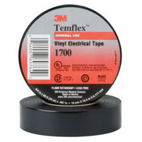 3M 500-571736 Temflex Friction Tape, 3/4 In X 60 Ft, 13 Mil, Black