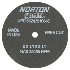 Norton 547-66243510645 3"X1/16"X1/4" Gemini Free Cut Cut-Off Whe