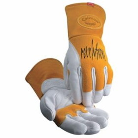 Caiman  1810 revolution&#174; Cow Grain Unlined Palm 2-Layer Insulated Back MIG/Stick Welding Gloves, Gold/White, Gauntlet Cuff