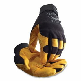 Caiman  2900 Pig Grain Palm and Knuckle Protection Mechanics Gloves, Black/Yellow