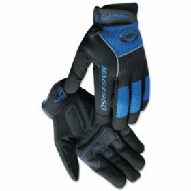 Caiman  2950 Synthetic Leather Padded Palm Grip Mechanics Gloves, Black/Blue/Gray