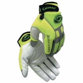 Caiman  White Goat Grain Leather Multi-Activity Gloves, Hi-Viz Lime Green