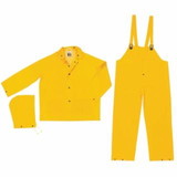 Mcr Safety  Three-Piece Rain Suit, Jacket/Hood/Bib Pants, 0.35 mm PVC/Poly, Yellow