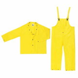 Mcr Safety  Three-Piece Rain Suit, Jacket/Hood/Pants, 0.28 mm PVC/Nylon, Yellow