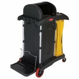 Rubbermaid Commercial FG9T7500BLA Microfiber Janitor Cart, 48-1/4 In L X 22 In W X 53-1/2 H, 2 Shelves, 34 Gal Cap, Plastic, Black, 4 In Dia Pneumatic Casters