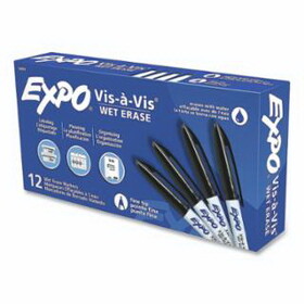 Expo 16001 Vis-&aacute;-Vis&#174; Wet Erase Markers, Black, Fine Point, 12 pk