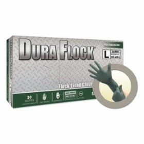 Microflex  Dura Flock&#174; DFK-608 Disposable Nitrile Gloves, 8.3 in Palm, 7.9 Fingers, Flocked Liner, Dark Green