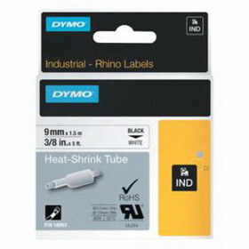 DYMO 18053 Heat Shrink Tube, 3/8 In W X 5 Ft L, Black Print On White, Gloss