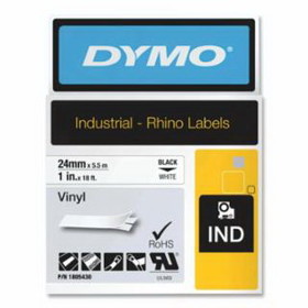 Rhino Dymo 1805430 Industrial Rhino Vinyl Label Cartridge, 1 In W X 18 Ft L, Black Print On White Background
