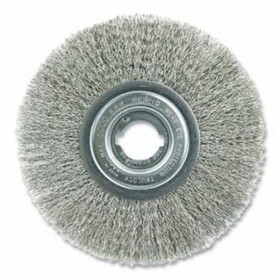 Weiler 01809 Narrow Face Crimped Wire Wheel, 8 in dia, 3/4 in W, 0.0118 in Bristle dia, Stainless Steel, 6000 RPM