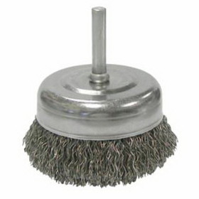 Weiler 804-14317 Stem-Mounted Crimped Wire Cup Brush, 2 1/2 In Dia., .014 In Steel