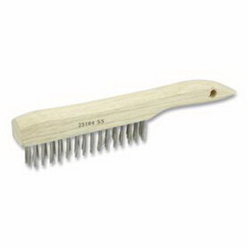 Weiler 25104 Vortec Pro&#174; Scratch Brush, 10 in L 4 X16 Rows, Stainless Steel, Hardwood Curved Handle