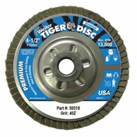 Weiler 804-50518 4-1/2" Tiger Abrasive Flap Disc-40Z-5/8-11A.H.
