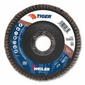 Weiler 50665 Tiger&#174; Disc Abrasive Flap Disc, 4-1/2 in dia, 7/8 in arbor, 80 grit, 13000 RPM