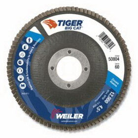 Weiler 50804V Tiger Big Cat High Density Flap Disc, 4-1/2 In Dia, 7/8 In Arbor, 12000 Rpm, Vending