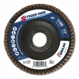 Weiler 804-51107 4-1/2" Tiger Paw Abrasive Flap Disc- Flat- - 36Z
