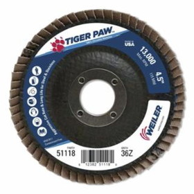Weiler 804-51118 4-1/2" Tiger Paw Abrasive Flap Disc- Angled- 36Z
