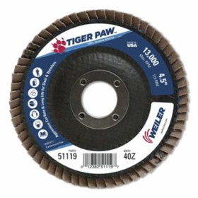 Weiler 804-51119 4-1/2" Tiger Paw Abrasive Flap Disc- Angled- 40Z
