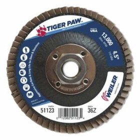 Weiler 804-51123 4-1/2" Tiger Paw Abrasive Flap Disc- Angled- 36Z