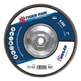 Weiler 804-51142 7" Tiger Paw Abrasive Flap Disc-Flat-60Z- 5/8"-
