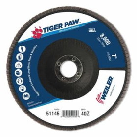 Weiler 804-51145 7" Tiger Paw Abrasive Flap Disc- Angled-40Z-7/8"
