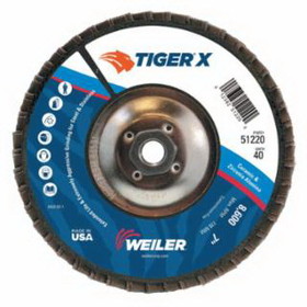 Weiler 804-51220 Tiger X Flap Disc, 7 In Angled, 40 Grit, 5/8 In - 11 Arbor