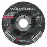 Weiler 56464 Wolverine™ Grinding Wheel, 4-1/2 in dia, 1/4 in Thick, 7/8 in Arbor, 24 Grit
