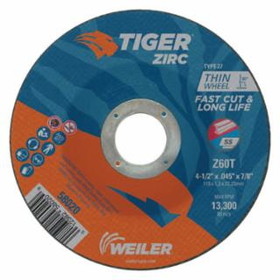 Weiler 804-58020 4-1/2 X 045 Tiger Zirc Ty27 C-O Whl   7/8 Ah