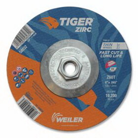 Weiler 58032 Tiger&#174; Zirc Cutting Wheel, 6 in dia, 0.045 in Thick, 5/8 in-11 UNC Arbor, Zirconia Alumina, Type 27, Z60T