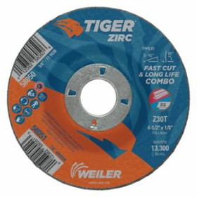 Weiler 804-58051 4-1/2 X 1/8 Tiger Zirc Ty27 Comb Whl  7/8 Ah