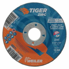 Weiler 804-58071 4-1/2 X 1/4 Tiger Zircty27 Grind Whl   7/8 Ah