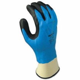 Showa  377 Liquid Resistant Nitrile/Nitrile Foam Coated Gloves, Black/Blue/White
