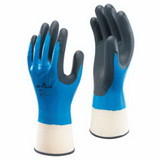 SHOWA 377M-07 377 Liquid Resistant Nitrile/Nitrile Foam Coated Gloves, Medium, Black/Blue/White