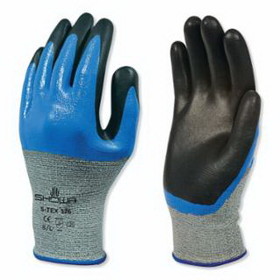 SHOWA 845-S-TEX376M-07 Nitrile, Double Coated Cut Resistant Glove, Size M, 4 Ansi/Isea Cut Level, Black, Blue