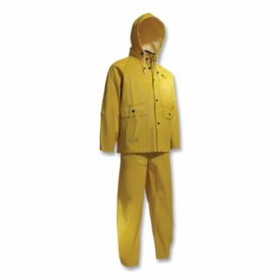 Onguard Webtex 3-Pc Rain Suit with Hooded Jacket/Bib Overalls, 0.65 mm Thick, Heavy-Duty Ribbed PVC, Yellow