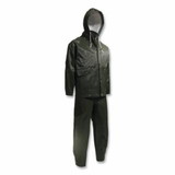 Onguard Webtex 3-Pc Rain Suit with Hooded Jacket/Bib Overalls, 0.65 mm Thick, Heavy-Duty Ribbed PVC, Olive Green