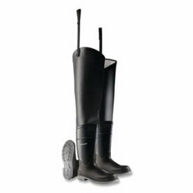 Dunlop Protective Footwear 8605500.07 Hip Waders, Plain Toe, Steel Shank, Men's 7, 32 in Inseam, Polyblend/PVC, Black