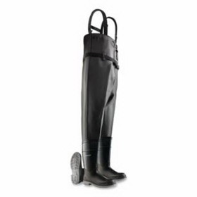 Dunlop Protective Footwear 8606700.06 Chest Waders, Steel Toe, Men'S 6, 16 In Boot, 31 In Inseam, 53 In Overall L, Pvc, Nylon Suspenders, Black/Gray