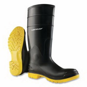 Dunlop Protective Footwear 8680200.07 Polygoliath Rubber Boots, Steel Toe And Midsole, Men'S 7, Polyblend/Pvc, Black/Yellow