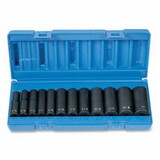 Grey Pneumatic 1213D Impact Socket Set, 3/8 in Drive, SAE, 6-point, 5/16 in to 1 in Socket Size, 12-Pc Deep Length