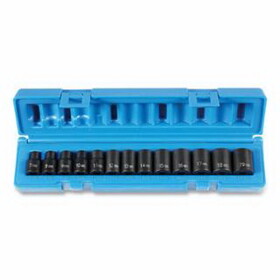 Grey Pneumatic 1213M Impact Socket Set, 3/8 in Drive, Metric, 6-point, 7 mm to 19 mm Socket Size, 13-Pc Standard Length