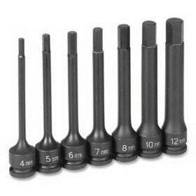 Grey Pneumatic 1247MH Impact Hex Driver Set, 3/8 in Drive, Metric, 4 mm to 12 mm, 7-Pc 4 in Length