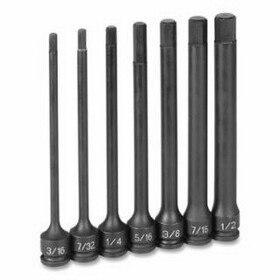 Grey Pneumatic 1267H Impact Hex Driver Set, 3/8 in Drive, SAE, 3/16 in to 1/2 in, 7-Pc 6 in Length