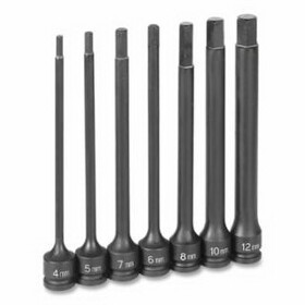Grey Pneumatic 1267MH Impact Driver Set, 3/8 In Drive, Metric, 4 Mm To 12 Mm Size, 150 Mm Oal, 7-Pc 6 In Length Hex