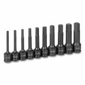 Grey Pneumatic 1340H Impact Hex Driver Set, 1/2 in Drive, SAE, 1/4 in to 3/4 in, 10-Pc 4 in Length